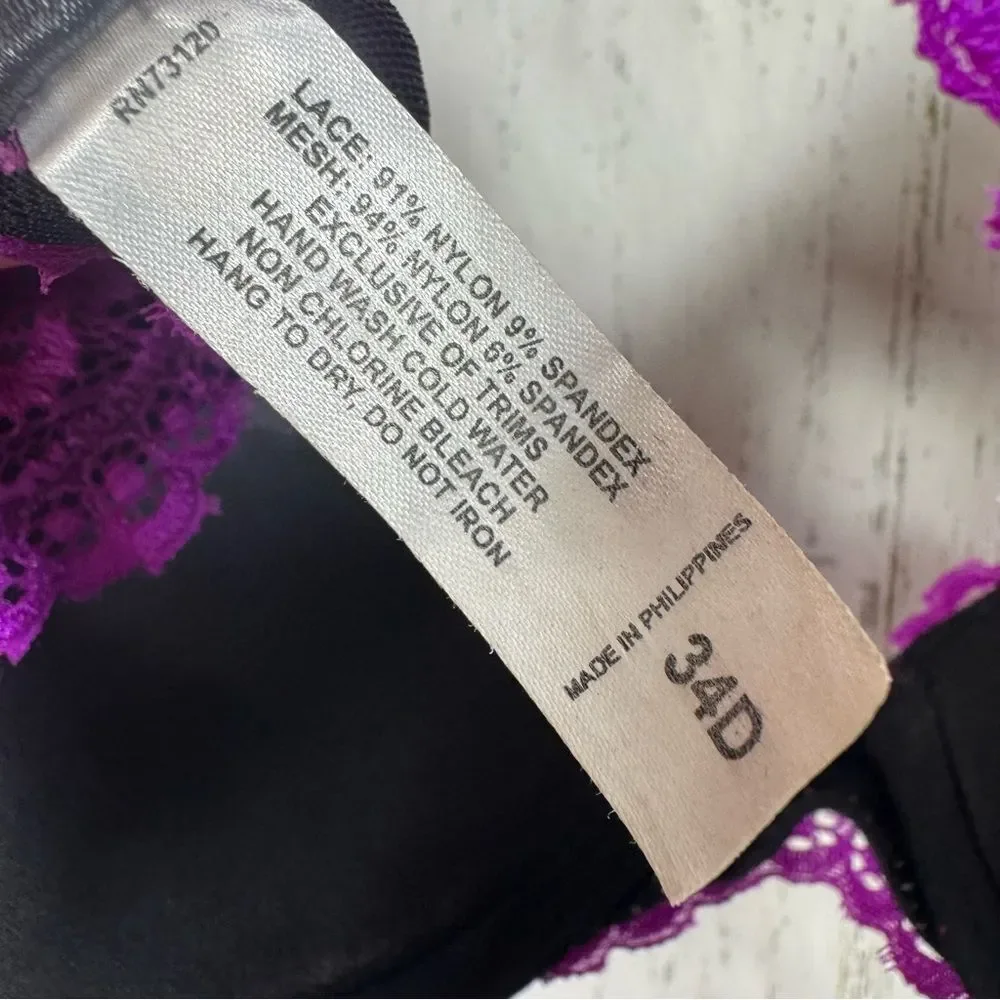 Frederick's of Hollywood Underwire Purple Push Up Bra Convertible Lace Coquette